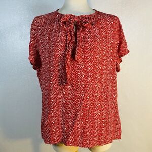 Boden sz 12 Red White Print Short Slv Blouse